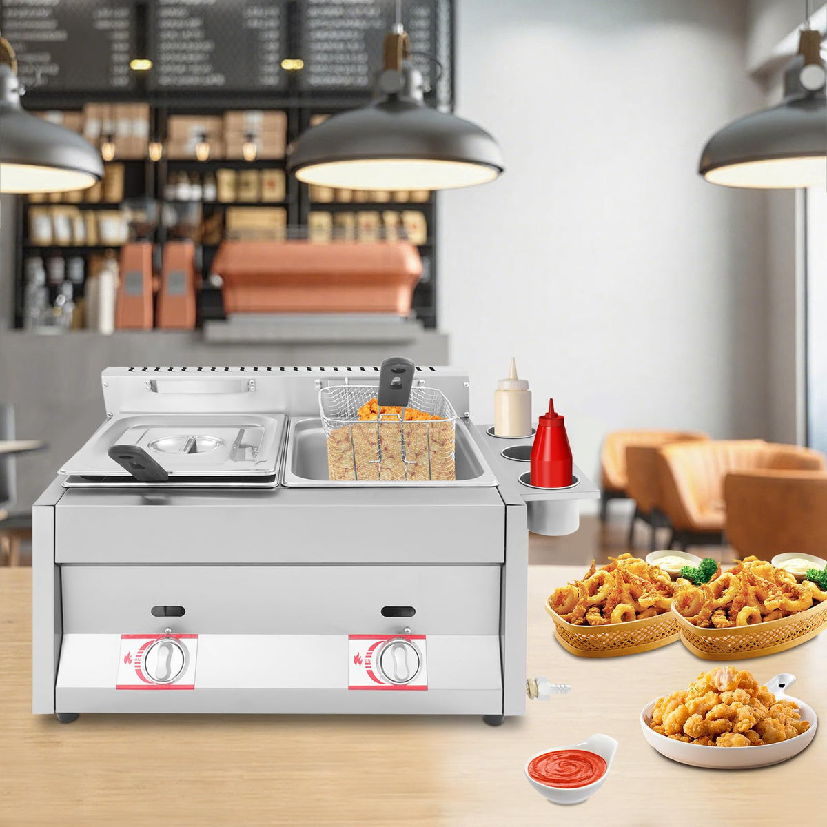 Stainless Steel Countertop Gas Deep Fryer with Basket Z4546