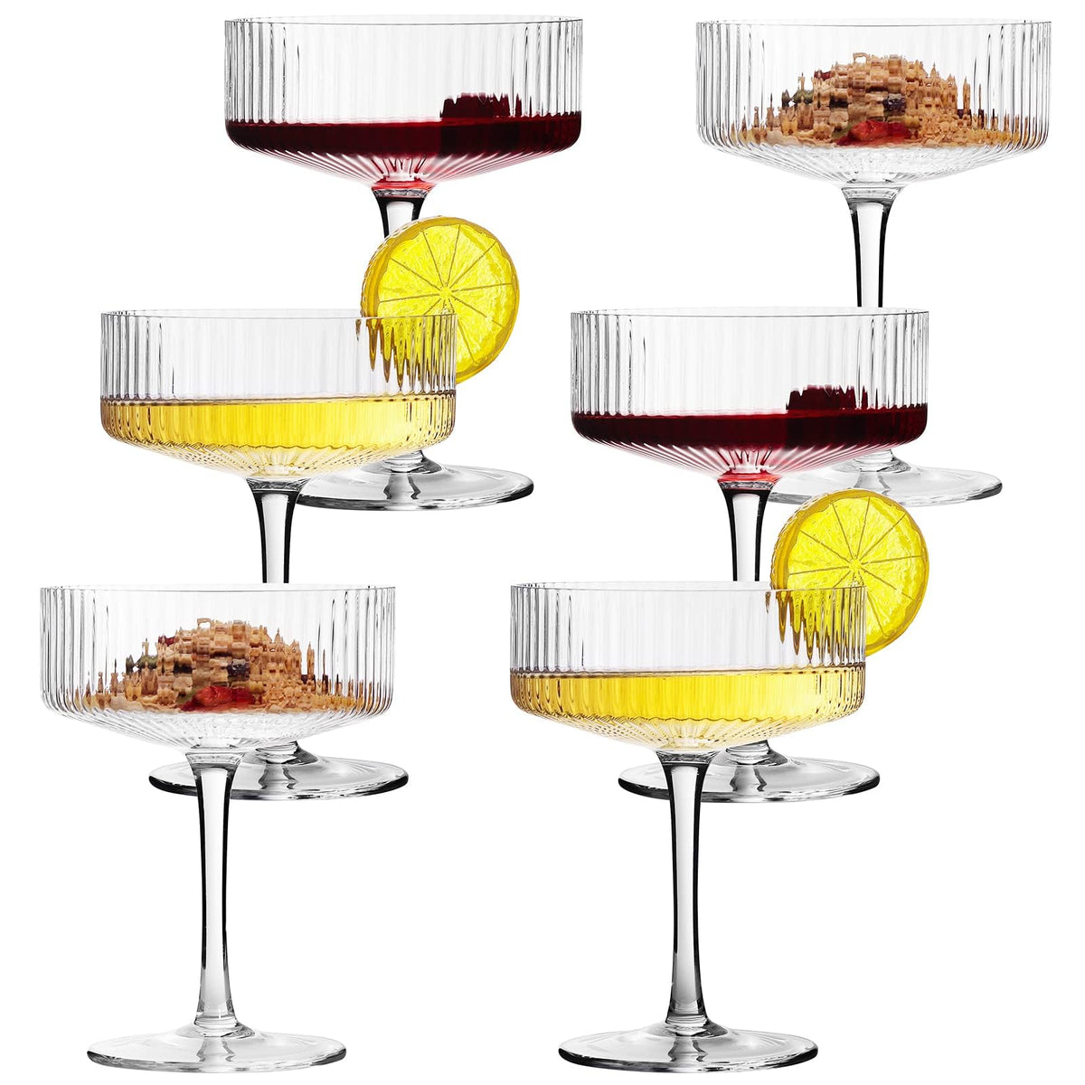6 Pcs 10 oz Ribbed Coupe Cocktail Glasses O800187