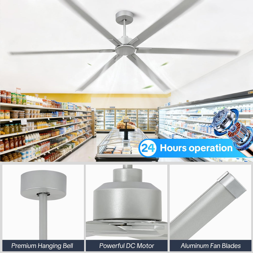 Silver 108 Inch 6 Blade HVLS Ceiling Fan with Remote G571478