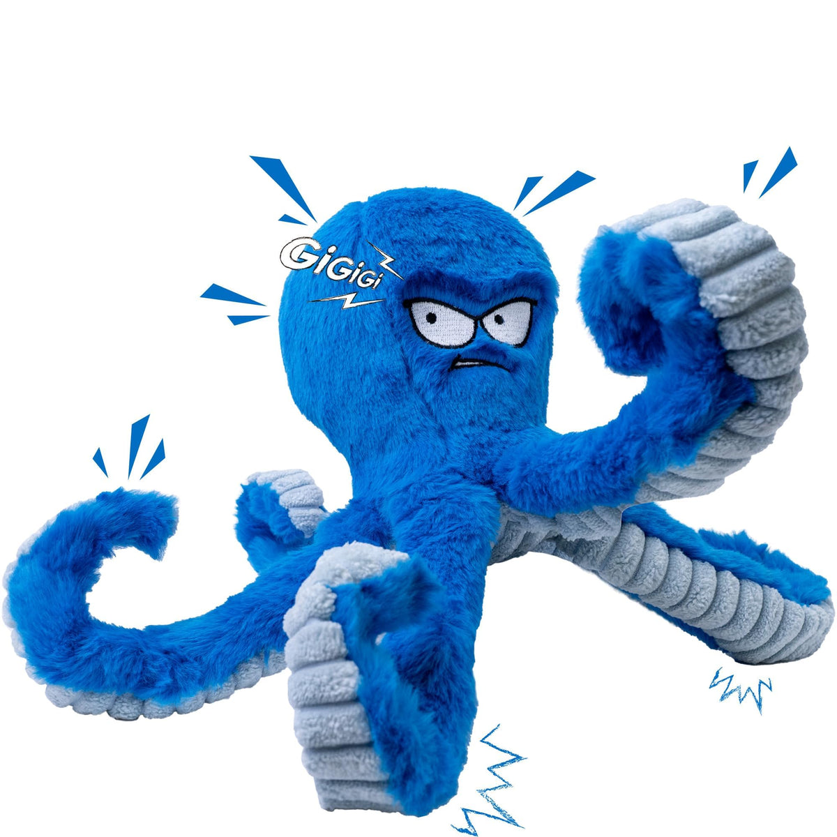 Stuffed Squeaky Crinkle Blue Octopus Dog Toy W401