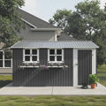 12x10 FT Grey Metal Storage Shed with Clear Windows S9661