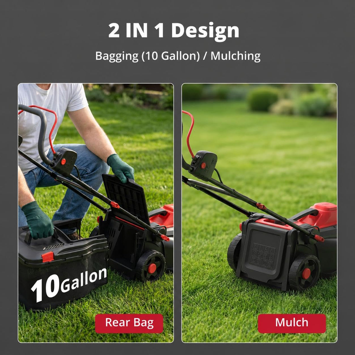 14" 2IN1 Corded Electric Lawn Mower with 10-Gallon Collection Bag S421