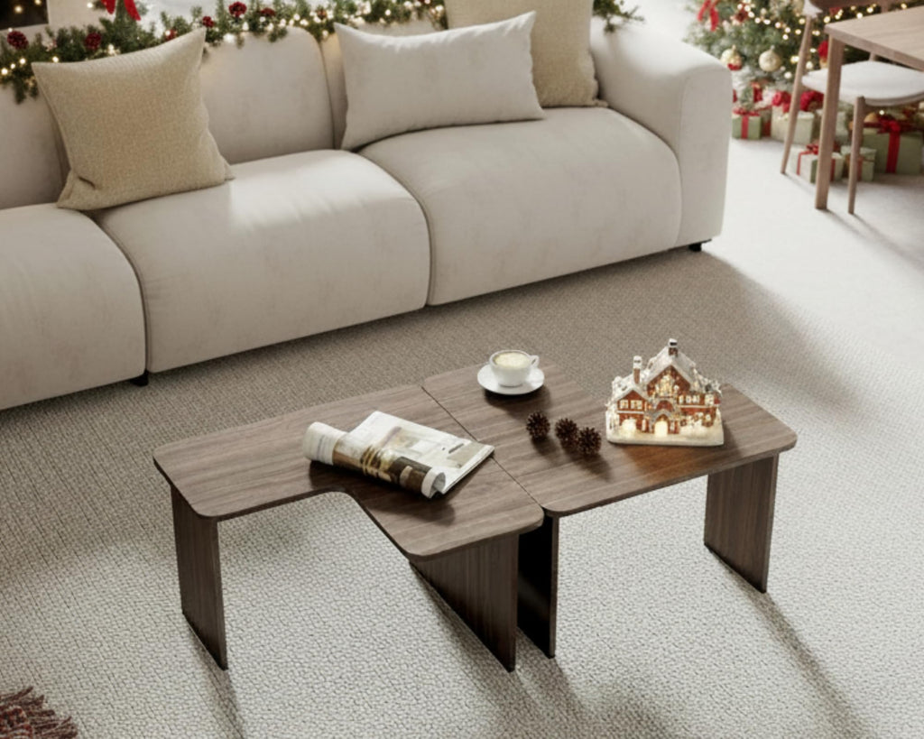 L Shaped Nesting Coffee Table Set of 2 Walnut V583