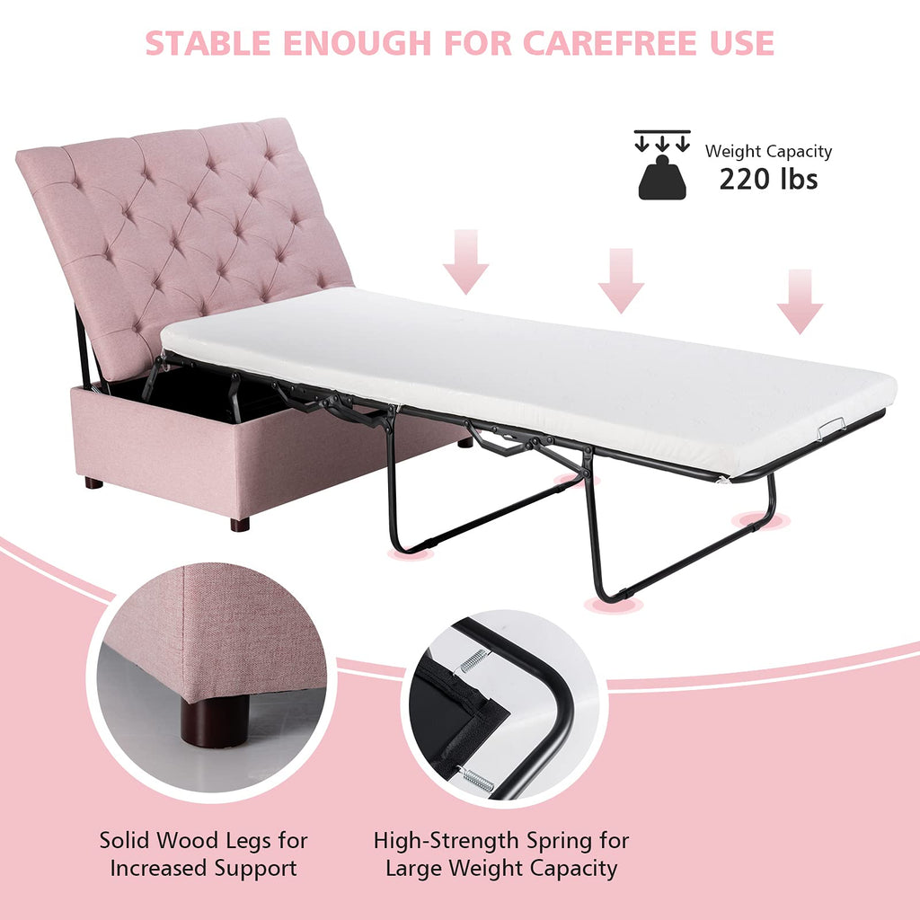 Pink Convertible Sleeper Chair with Mattress T96807