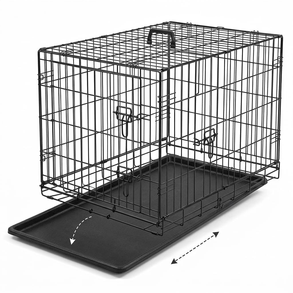 48 Inch Heavy Duty Folding Metal Wire Dog Crate with Double Doors Y21410