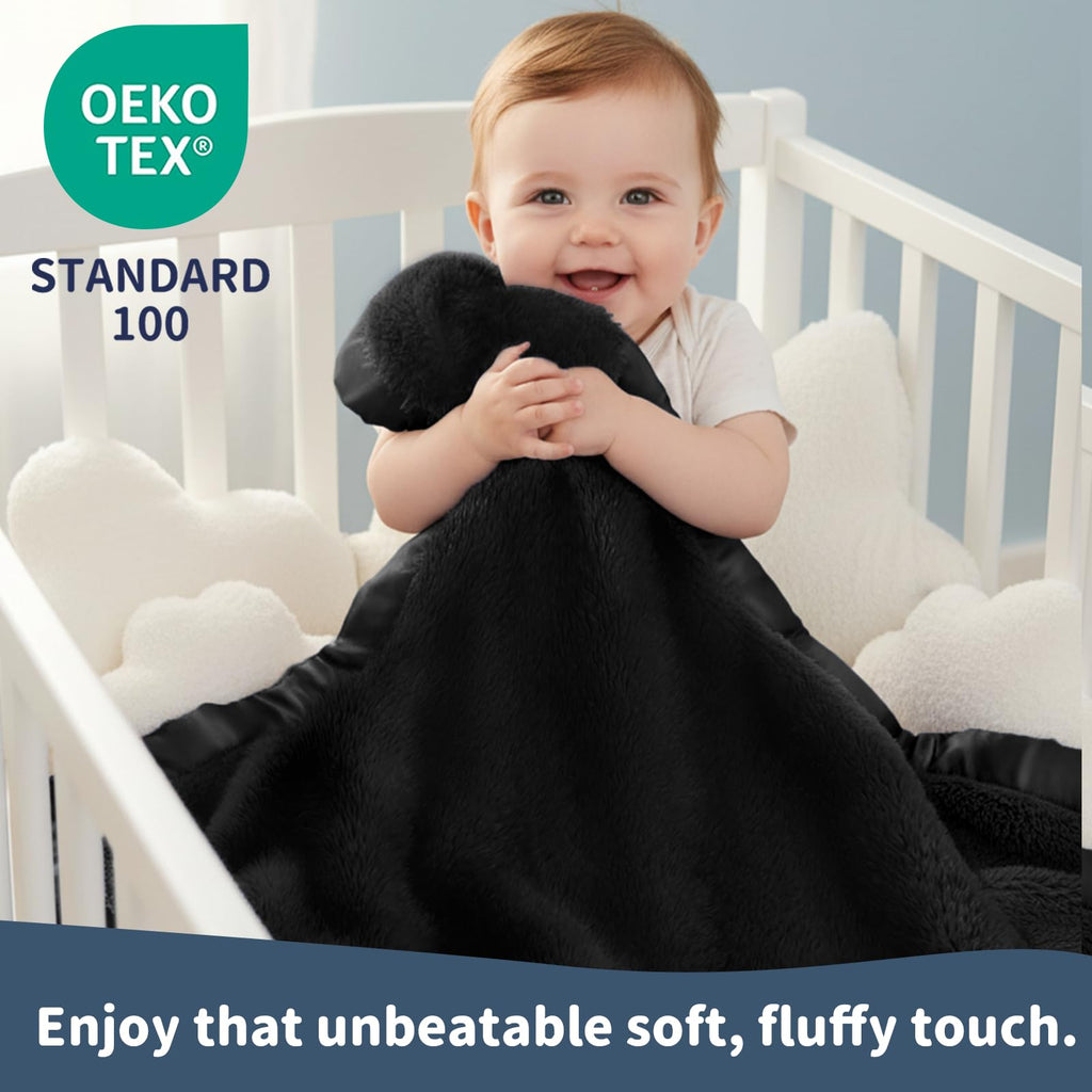 Fleece Baby Blanket with Satin Trim Black 30''x40'' X1585