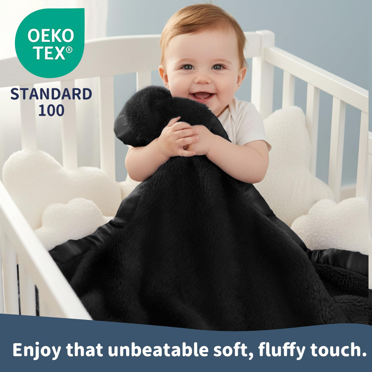Fleece Baby Blanket with Satin Trim Black 30''x40'' X1585