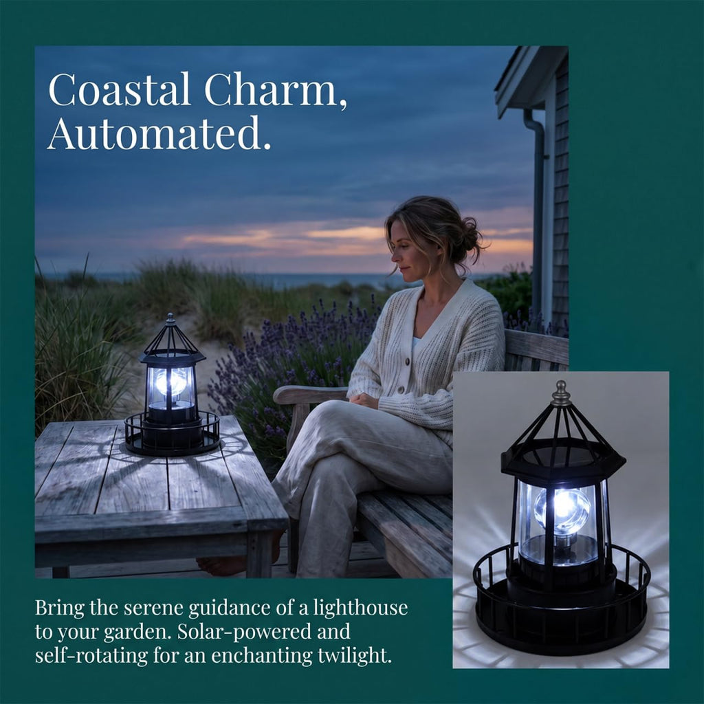 Solar Rotating Outdoor Garden Lighthouse Light E29705