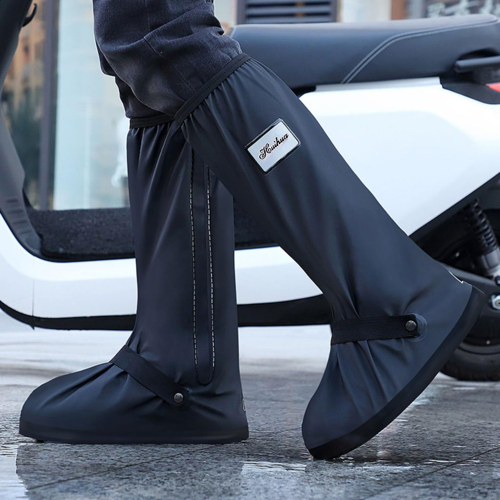 Black Waterproof Rain Boot Shoe Cover with Reflector U470634