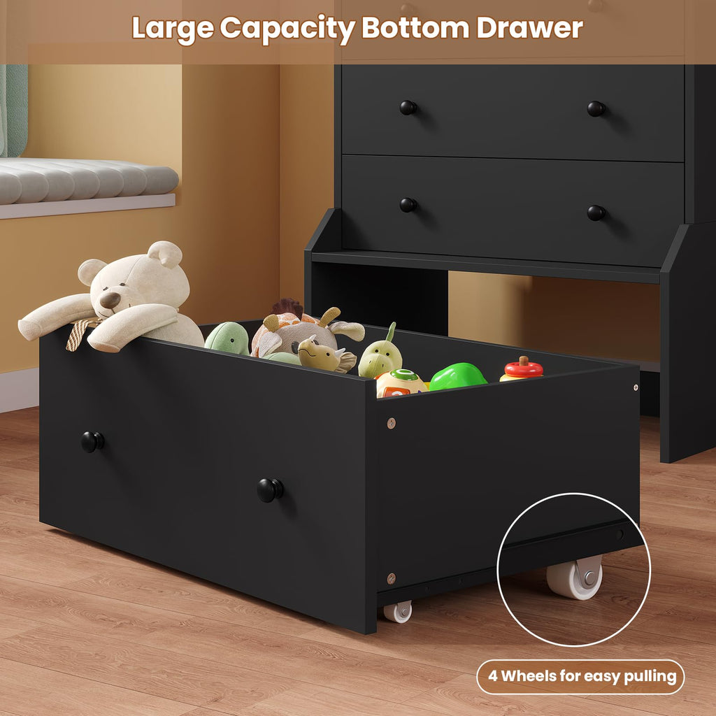 6 Drawer Tall Black Dresser A975