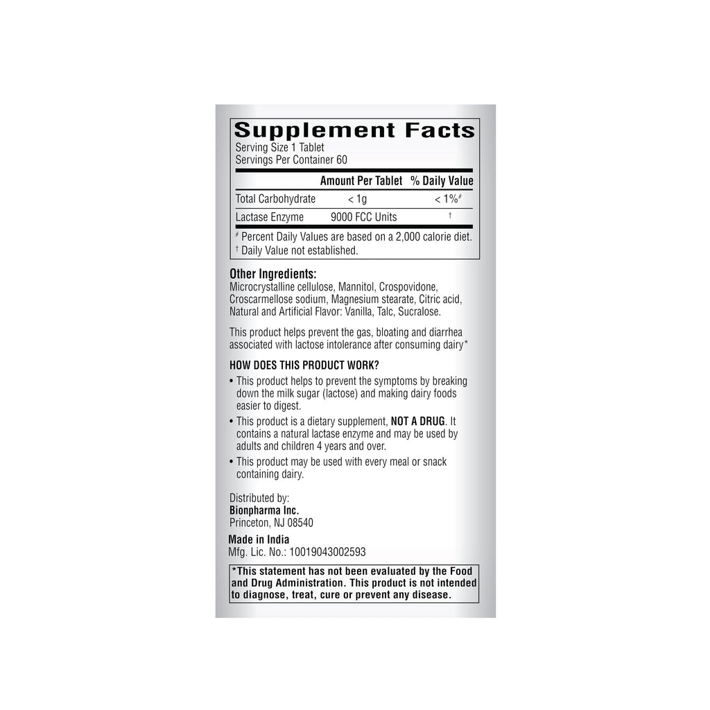 Lactase Enzyme 9000 FCC Chewable Tablets, 60 Count K11283
