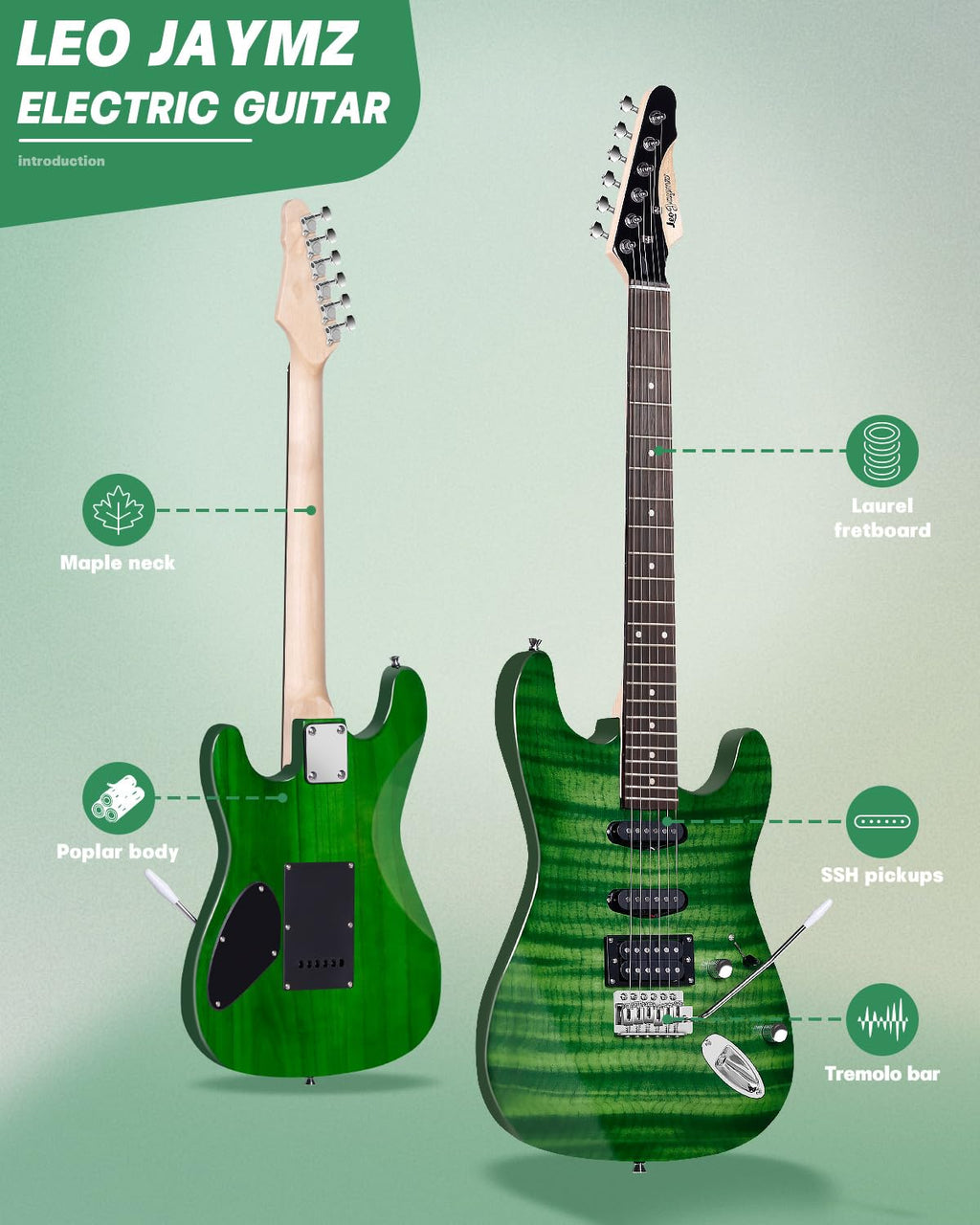39" Full Size SSH Electric Guitar Starter Kit with Amp Y708343