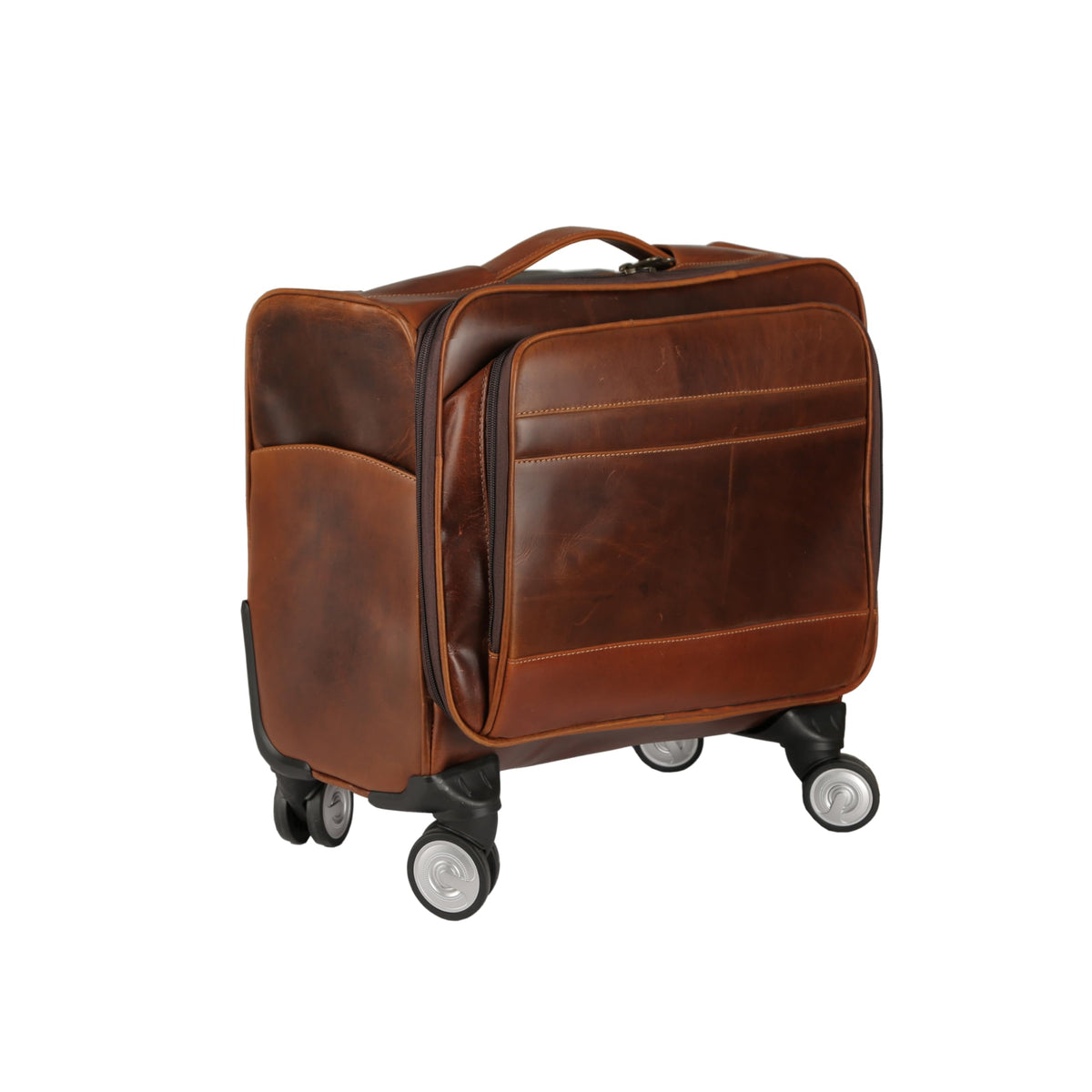Leather Rolling Briefcase with Trolley Handle I703