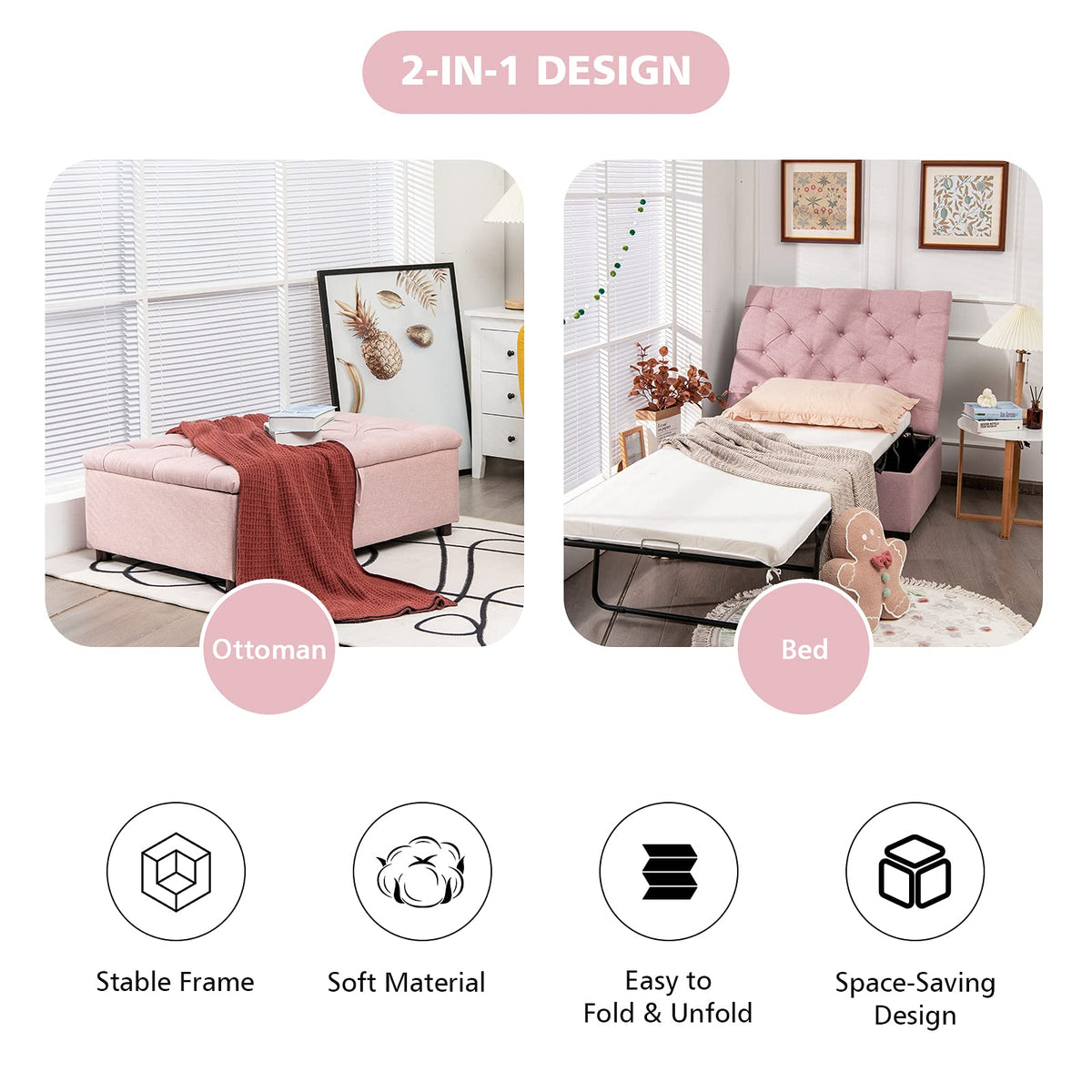 Pink Convertible Sleeper Chair with Mattress T96807