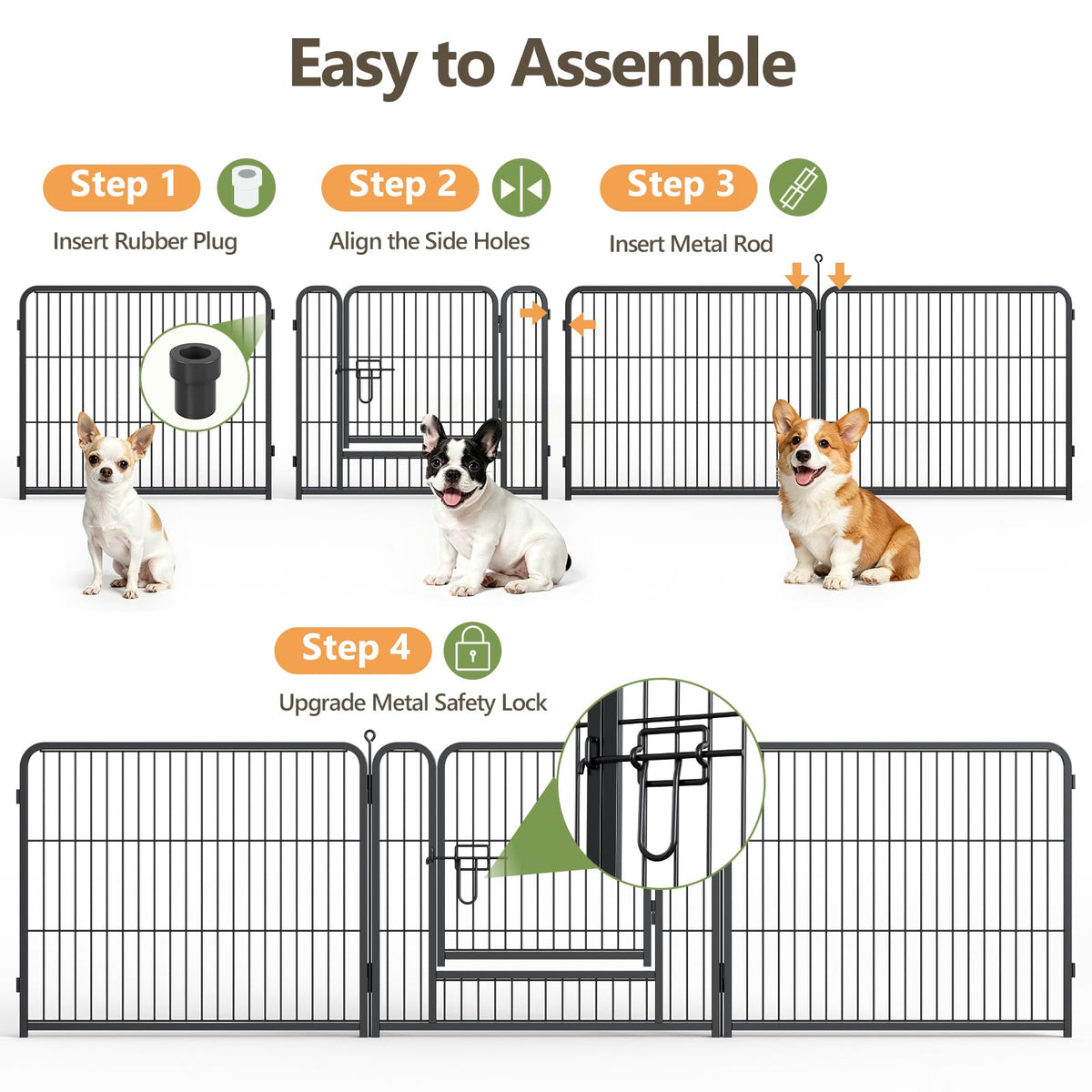 24" Height 16 Panels Foldable Metal Dog Playpen with Door Q212181