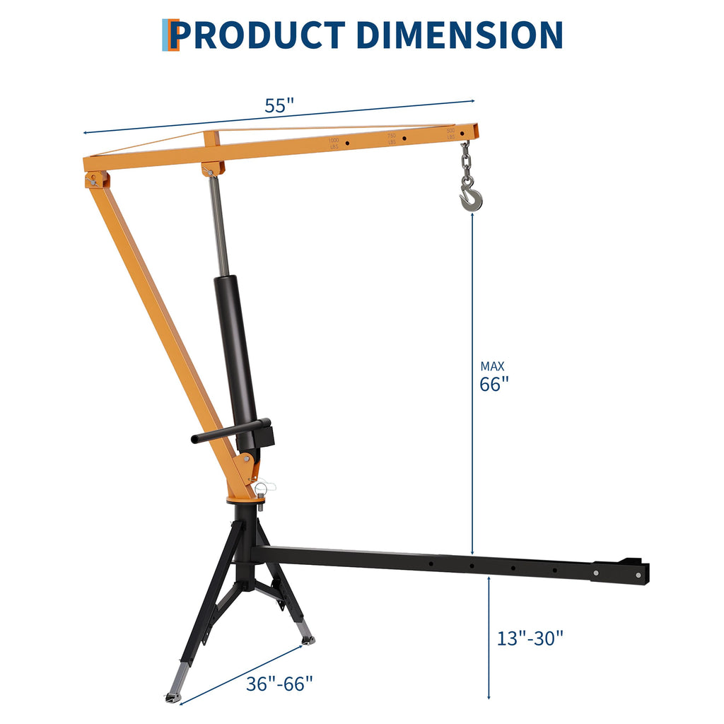 Hydraulic Pickup Truck Crane, 1000 Lbs Hitch Mount with 360° Swivel & Adjustable Boom U388