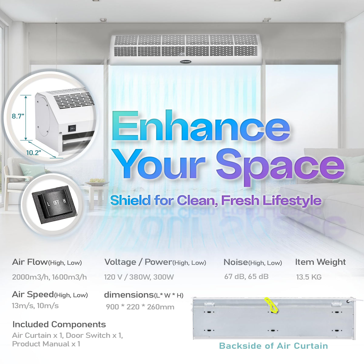 36 Inch White Wall Mounted Air Curtains X642564