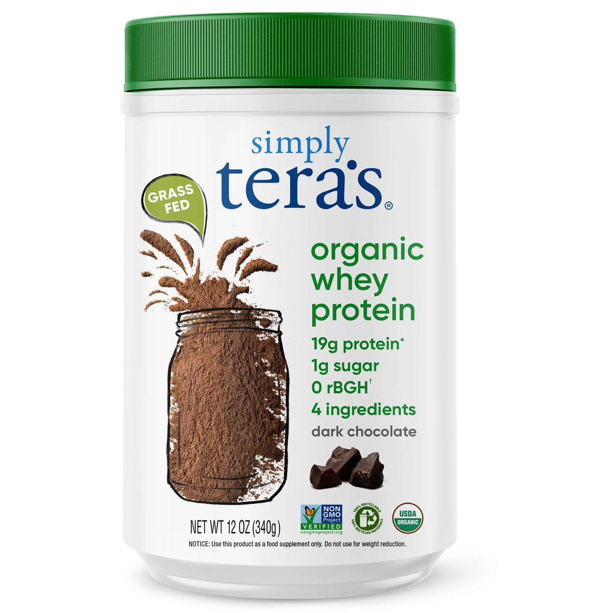 Organic Whey Protein Powder Dark Chocolate 12 Oz X2323
