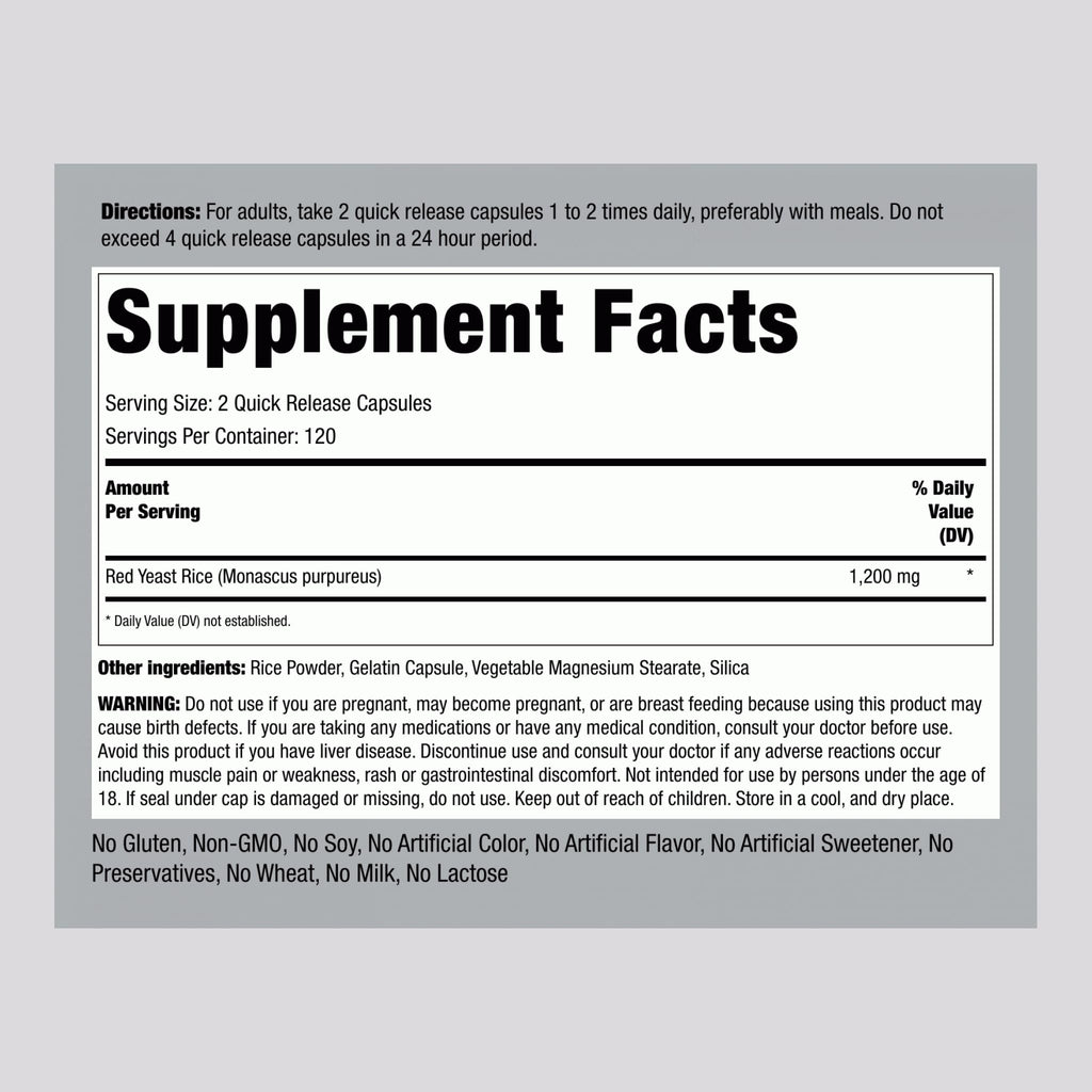 Red Yeast Rice 1200 mg 240 Capsules F6598
