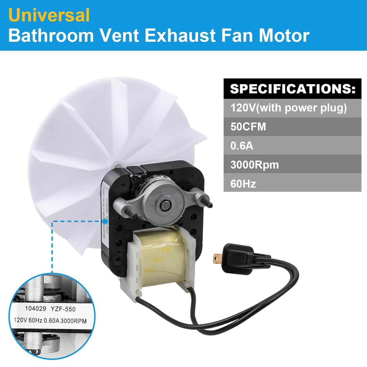 120V 50CFM Bathroom Exhaust Fan Motor with Blower Wheel R746387