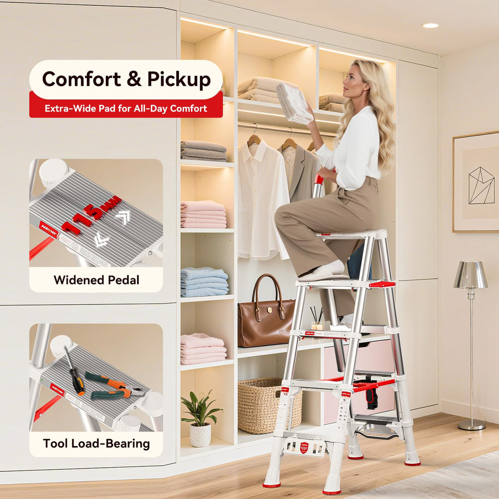 Telescoping Extension Ladder, 4.4FT Folding Step Stool, Aluminum 5 Step Ladder 600lbs Capacity Y8154