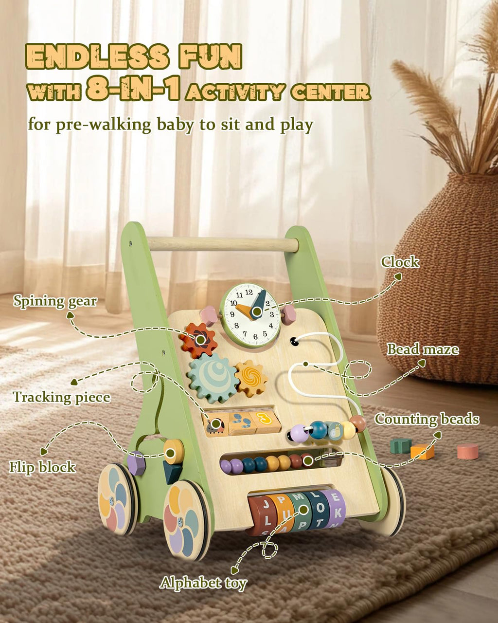 Wooden Push Walker with Wheels K70623