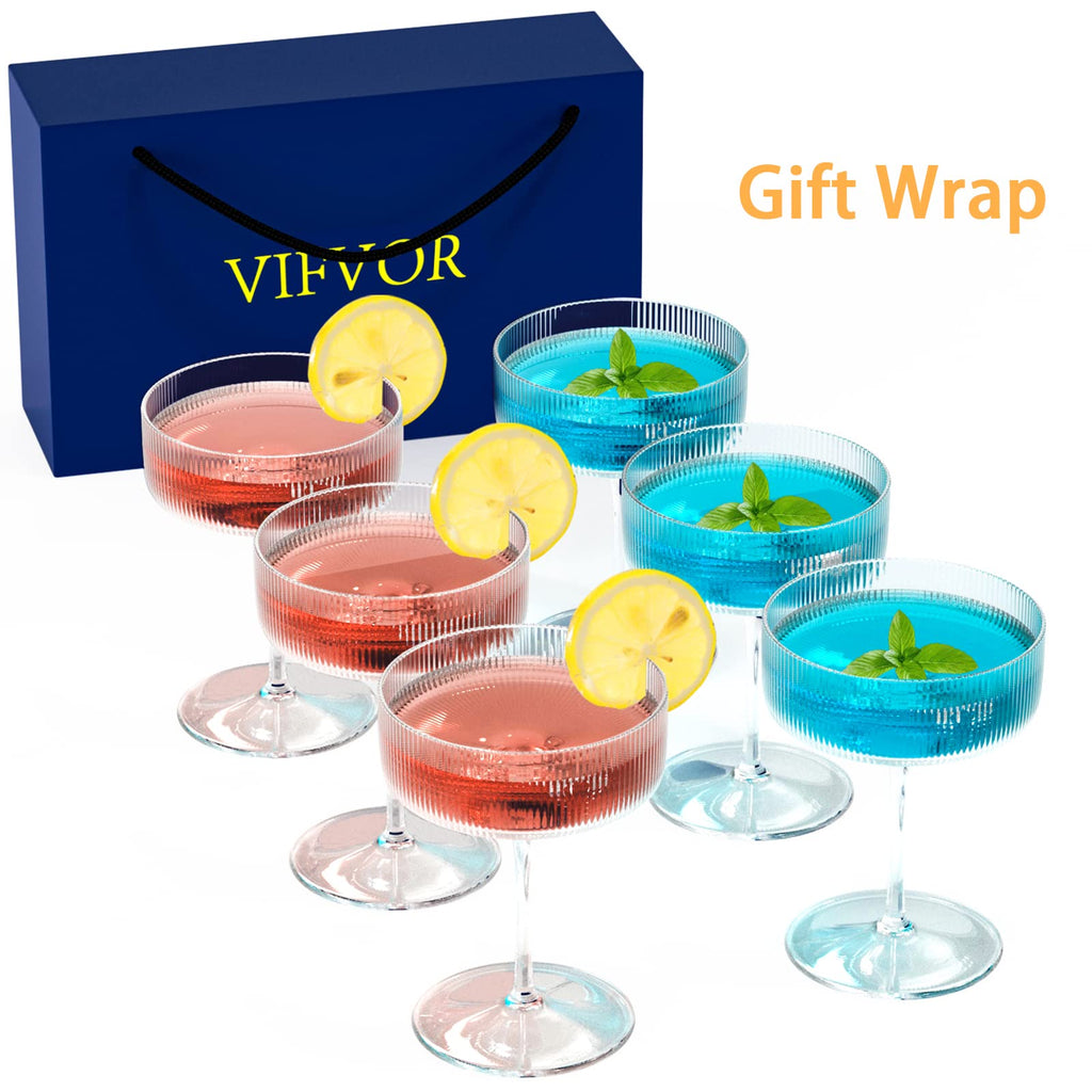 6 Pcs 10 oz Ribbed Coupe Cocktail Glasses O800187