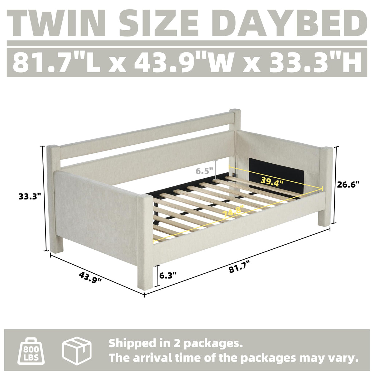 Twin Size Upholstered Platform Daybed with Headboard D308