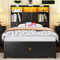 Black Twin Bed Frame with Storage Headboard and Drawers P7578
