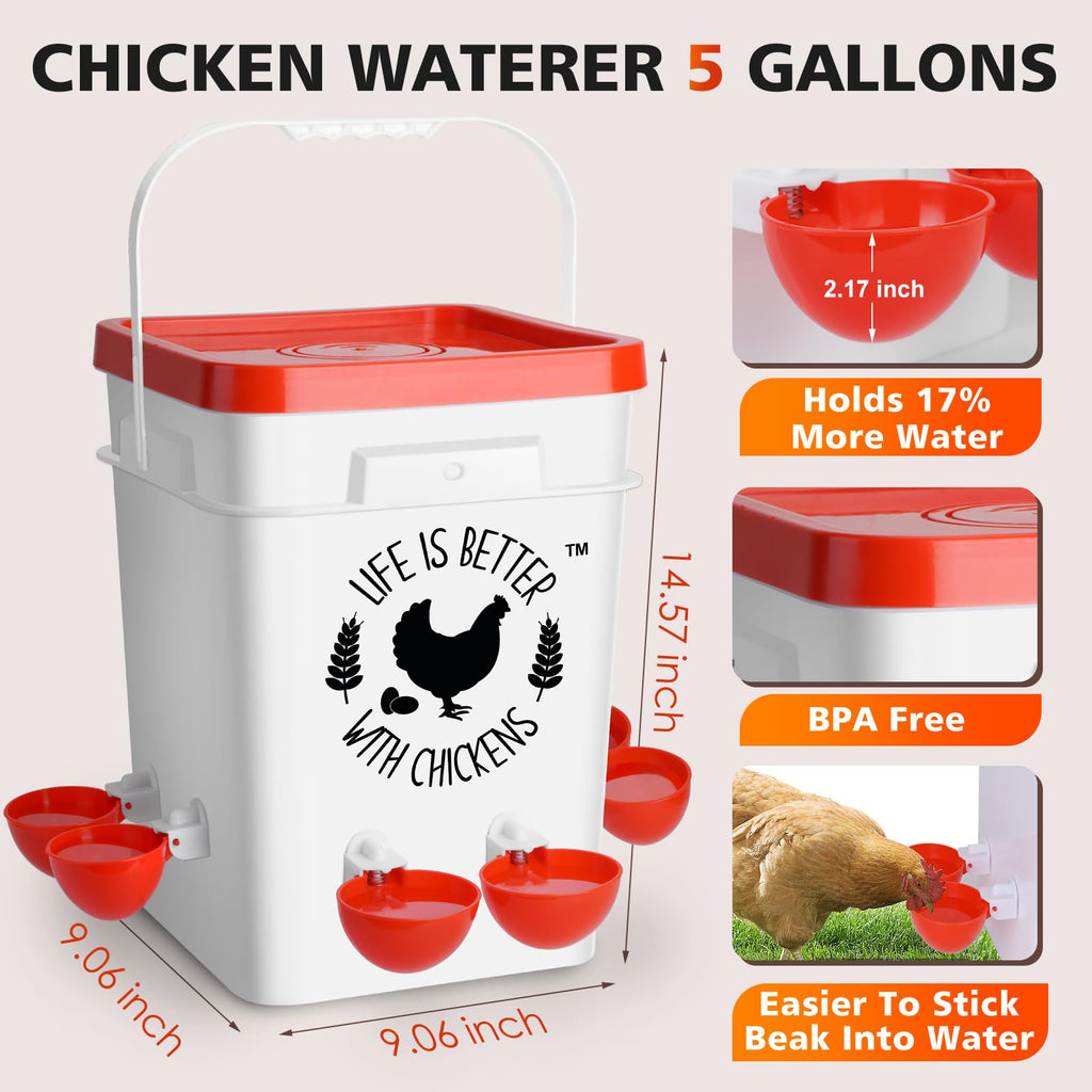5Gal/25Lb Chicken Feeder and Waterer Set with S-Hooks H959
