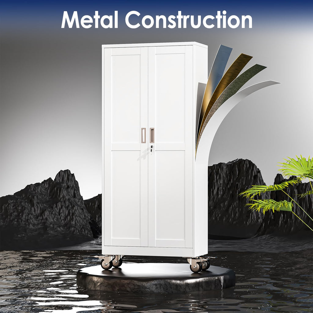 61" Metal Rolling Storage Cabinet with 2 Doors and Wheels O5184