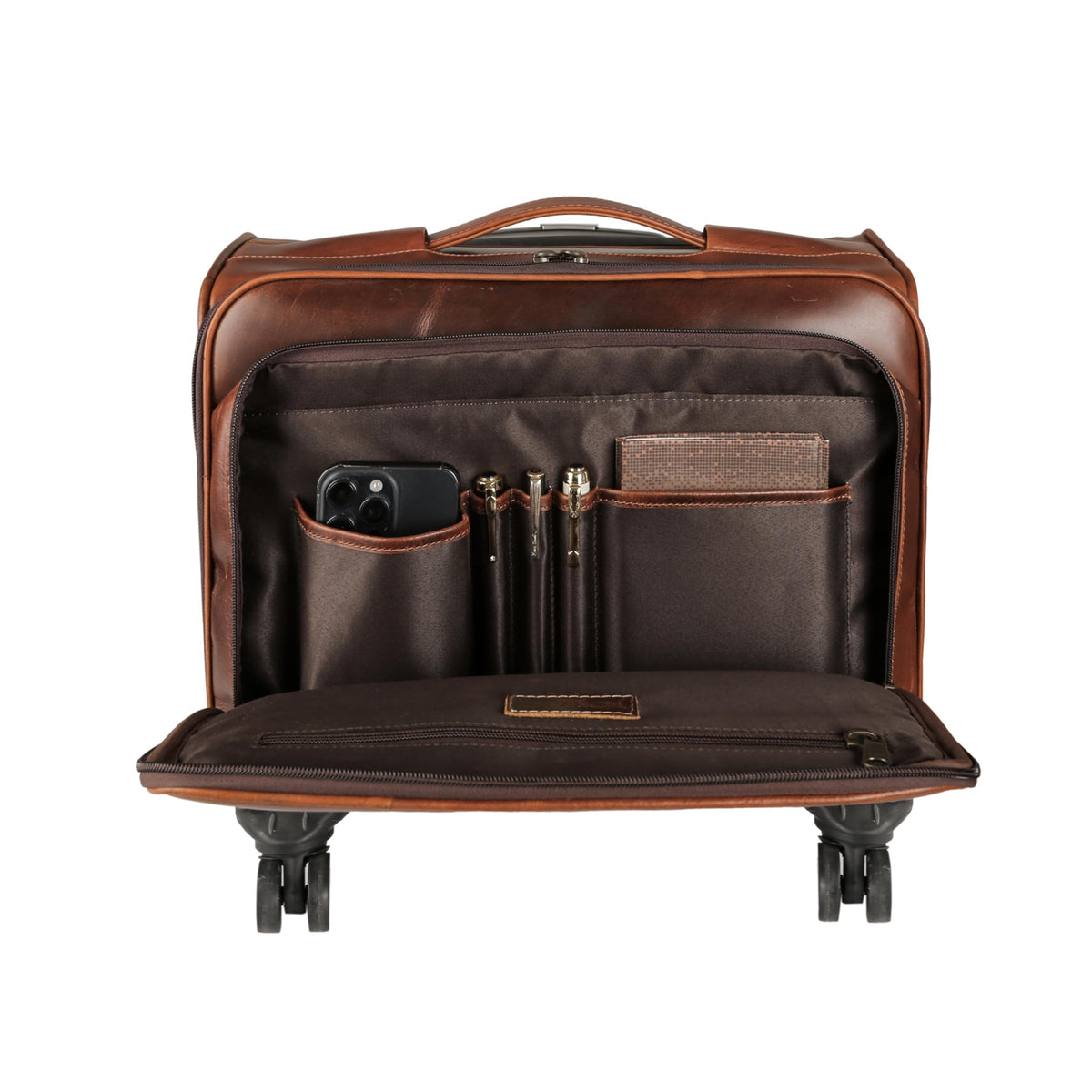 Leather Rolling Briefcase with Trolley Handle I703
