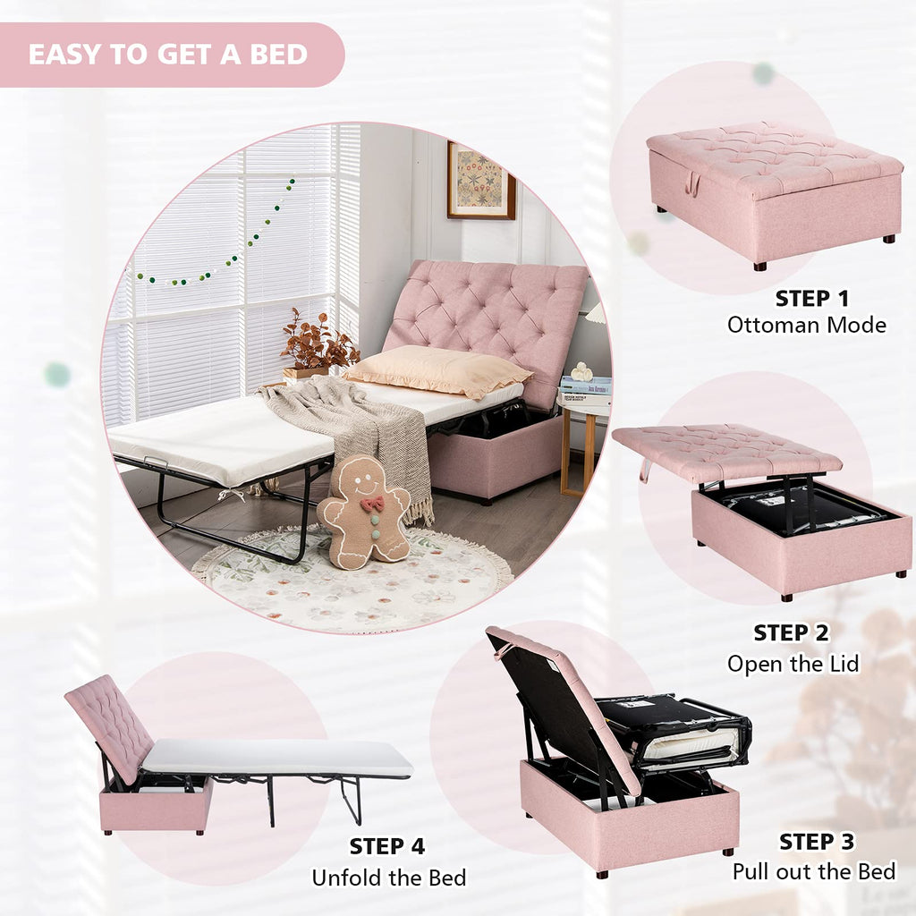 Pink Convertible Sleeper Chair with Mattress T96807