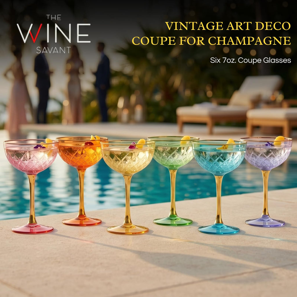 Set of 6 7 oz Vintage Art Deco Coupe Cocktail Glassware I83731