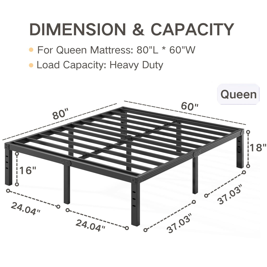 Black 18" Metal Queen Bed Frame K4141