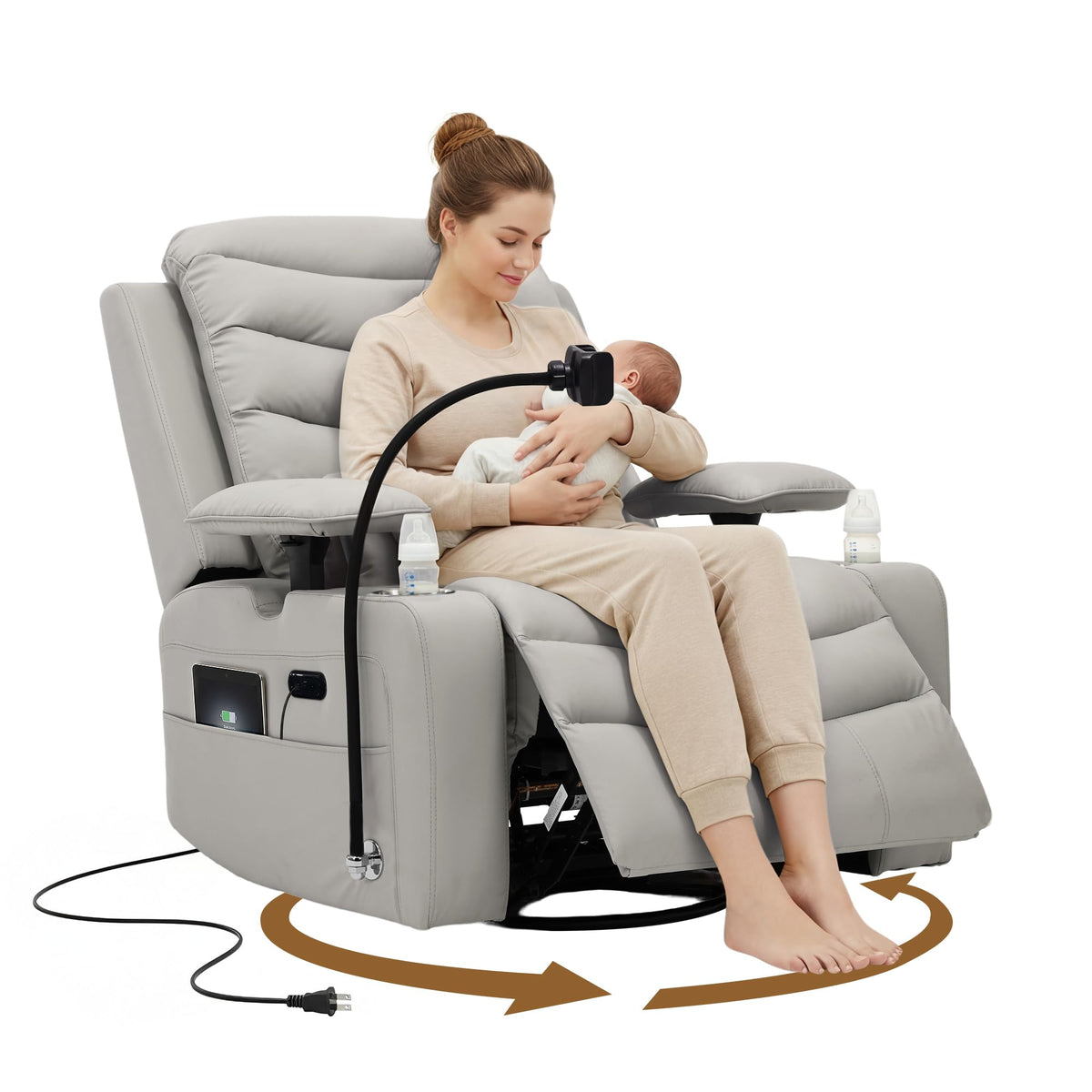 Grey Swivel Rocking Recliner F766