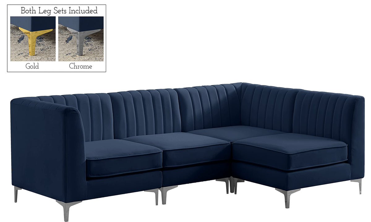 Navy Velvet Modular Sectional with Deep Channel Tufting B464