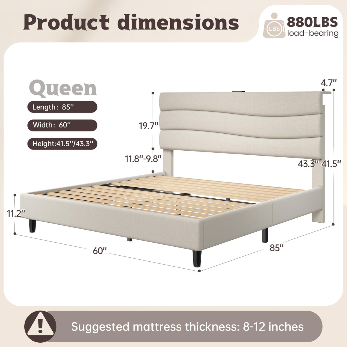 Queen Size Upholstered Headboard Bed Frame F18317