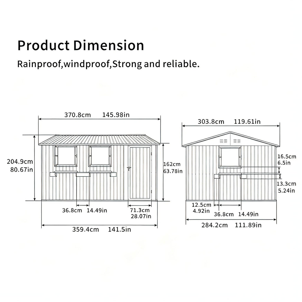 12x10 FT Grey Metal Storage Shed with Clear Windows S9661