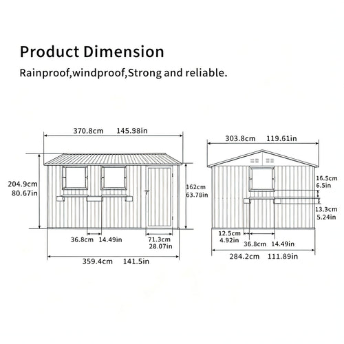12x10 FT Grey Metal Storage Shed with Clear Windows S9661