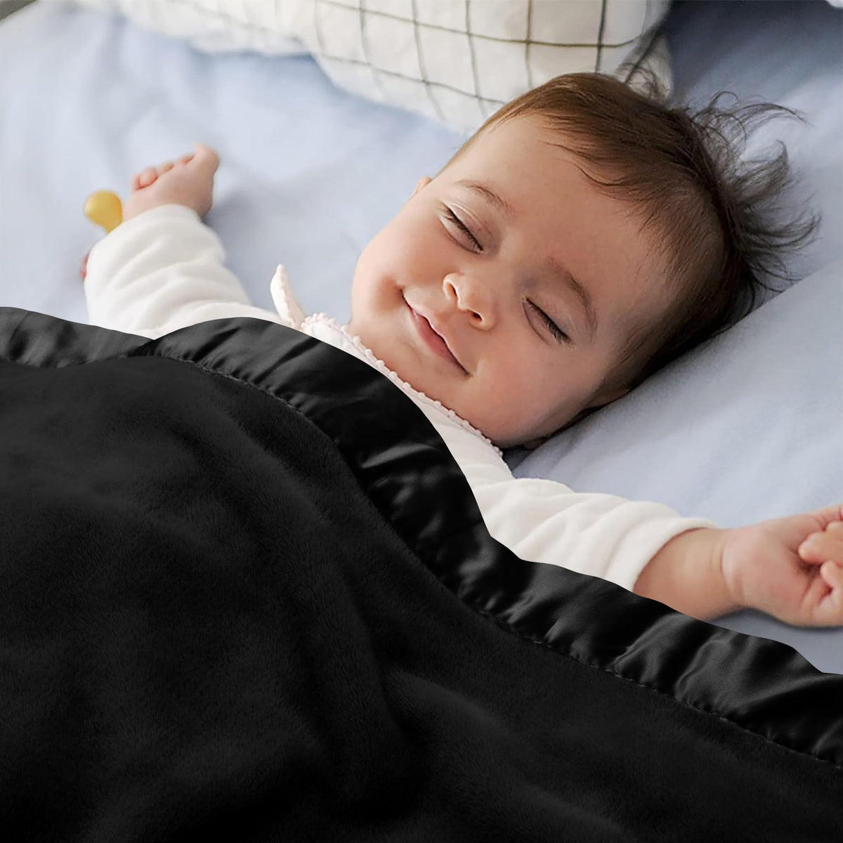 Fleece Baby Blanket with Satin Trim Black 30''x40'' X1585