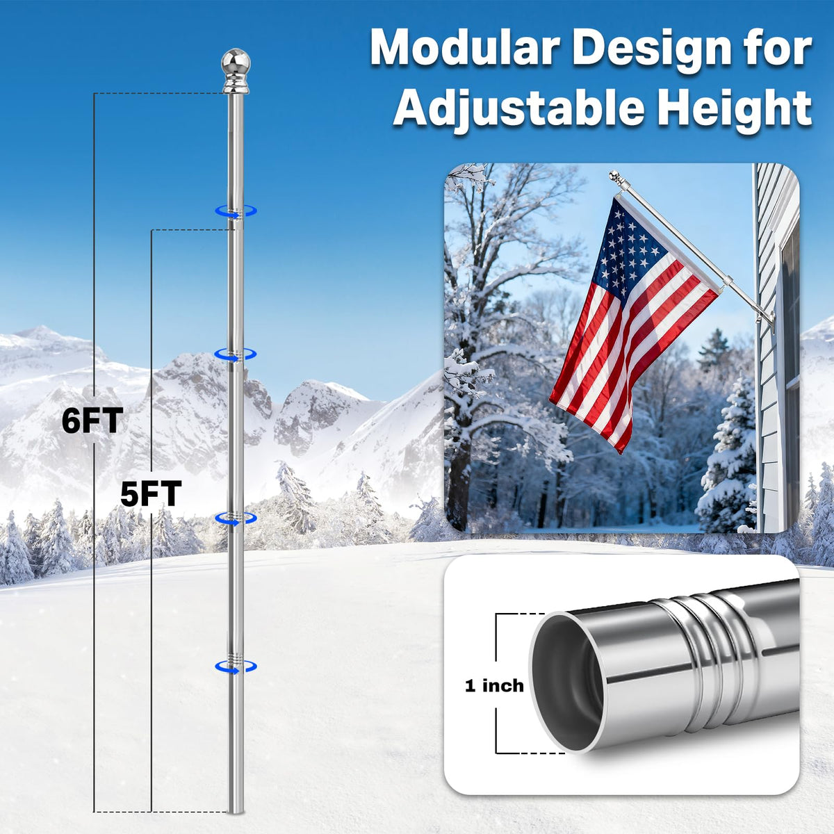6FT 304 Stainless Steel Flag Pole L48059