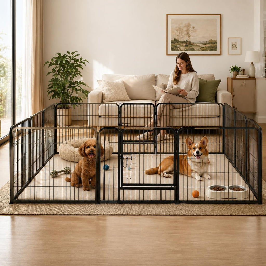 24" Height 16 Panels Foldable Metal Dog Playpen with Door Q212181