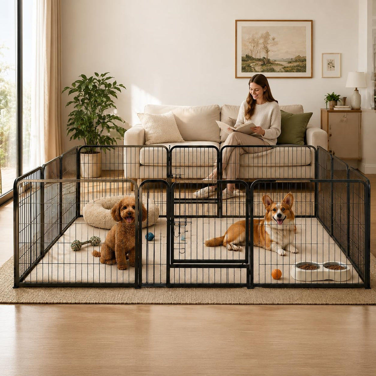 24" Height 16 Panels Foldable Metal Dog Playpen with Door Q212181