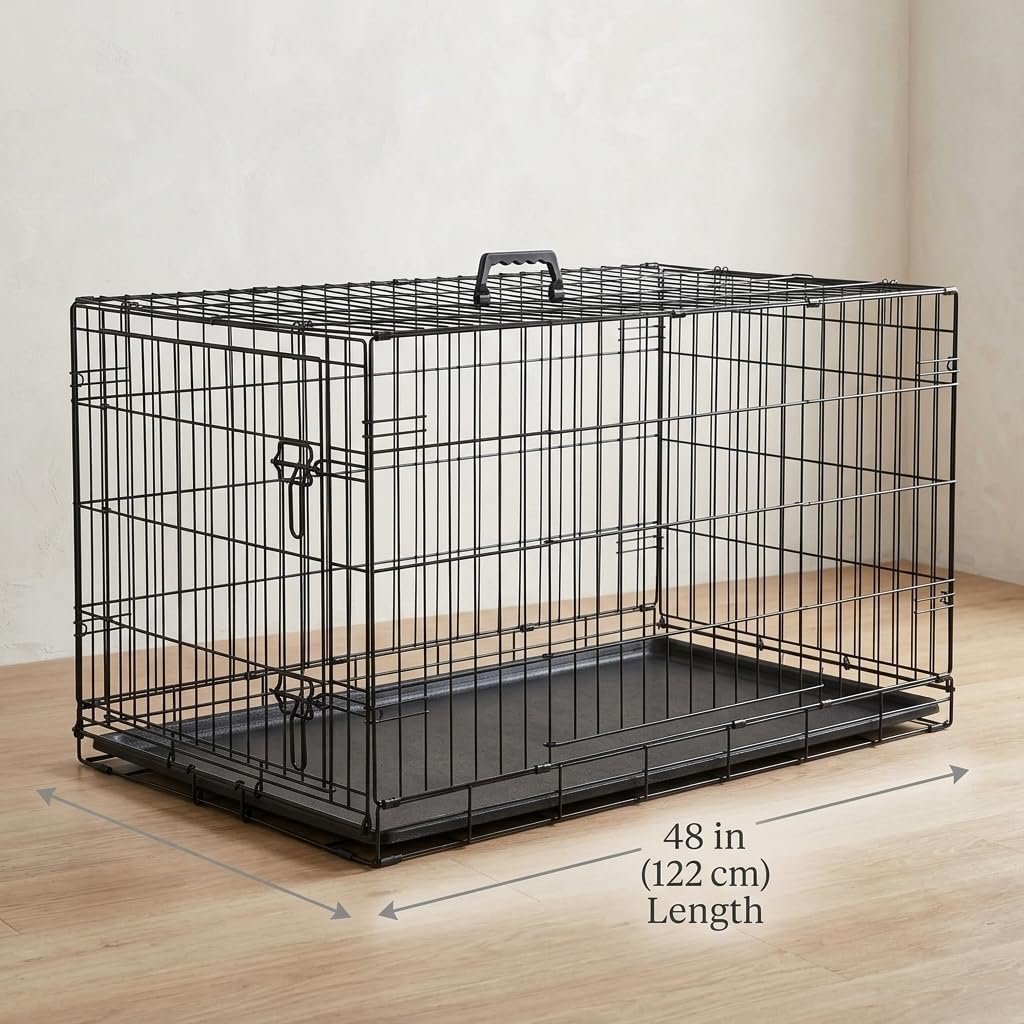 48 Inch Heavy Duty Folding Metal Wire Dog Crate with Double Doors Y21410