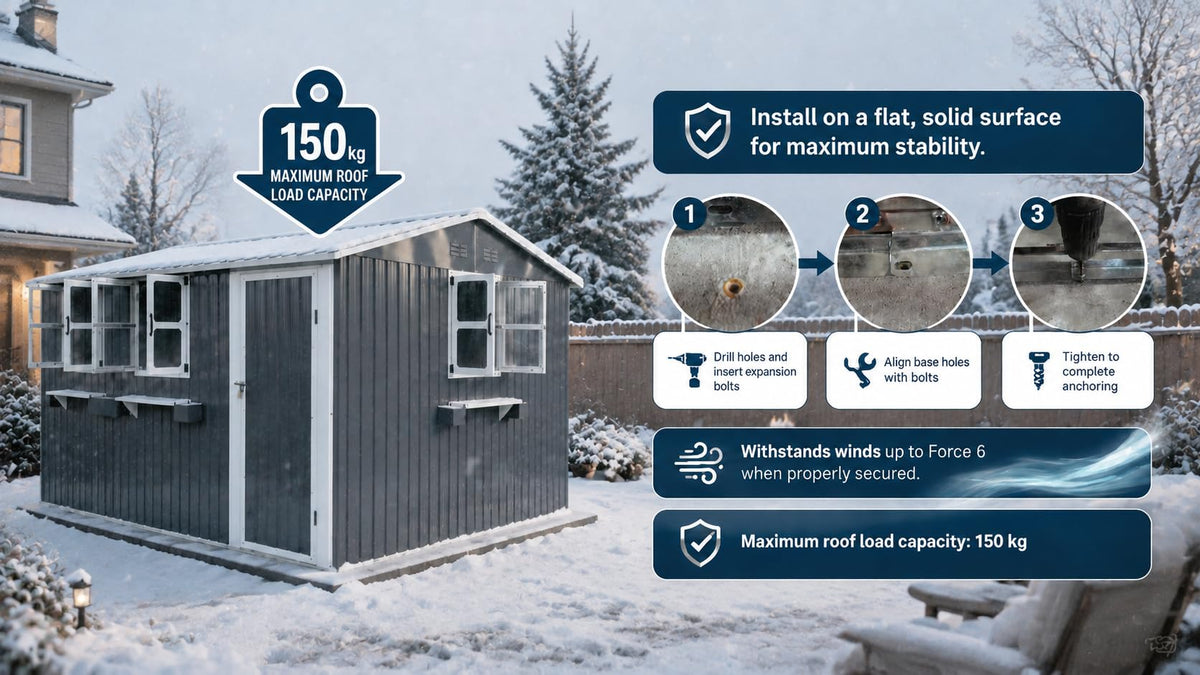 12x10 FT Grey Metal Storage Shed with Clear Windows S9661