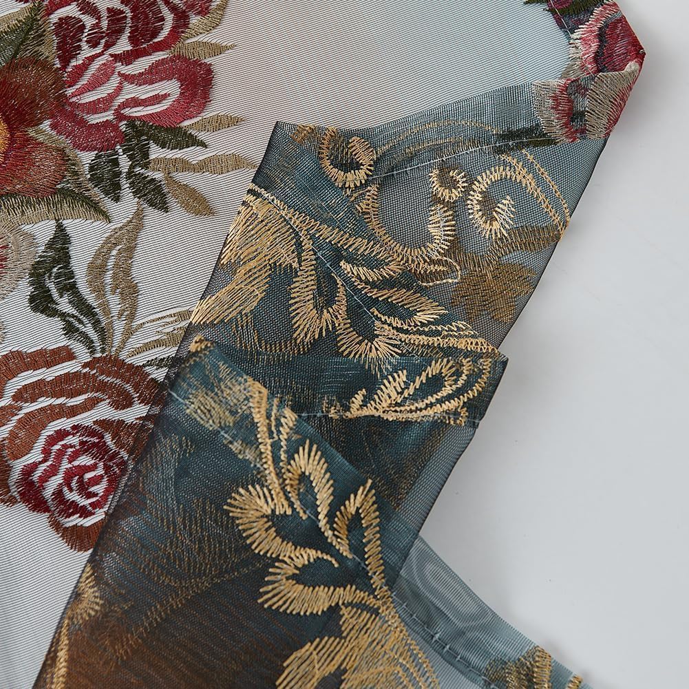 Embroidered Sheer Curtains with Floral Patterns 100"W x 84"L K87171
