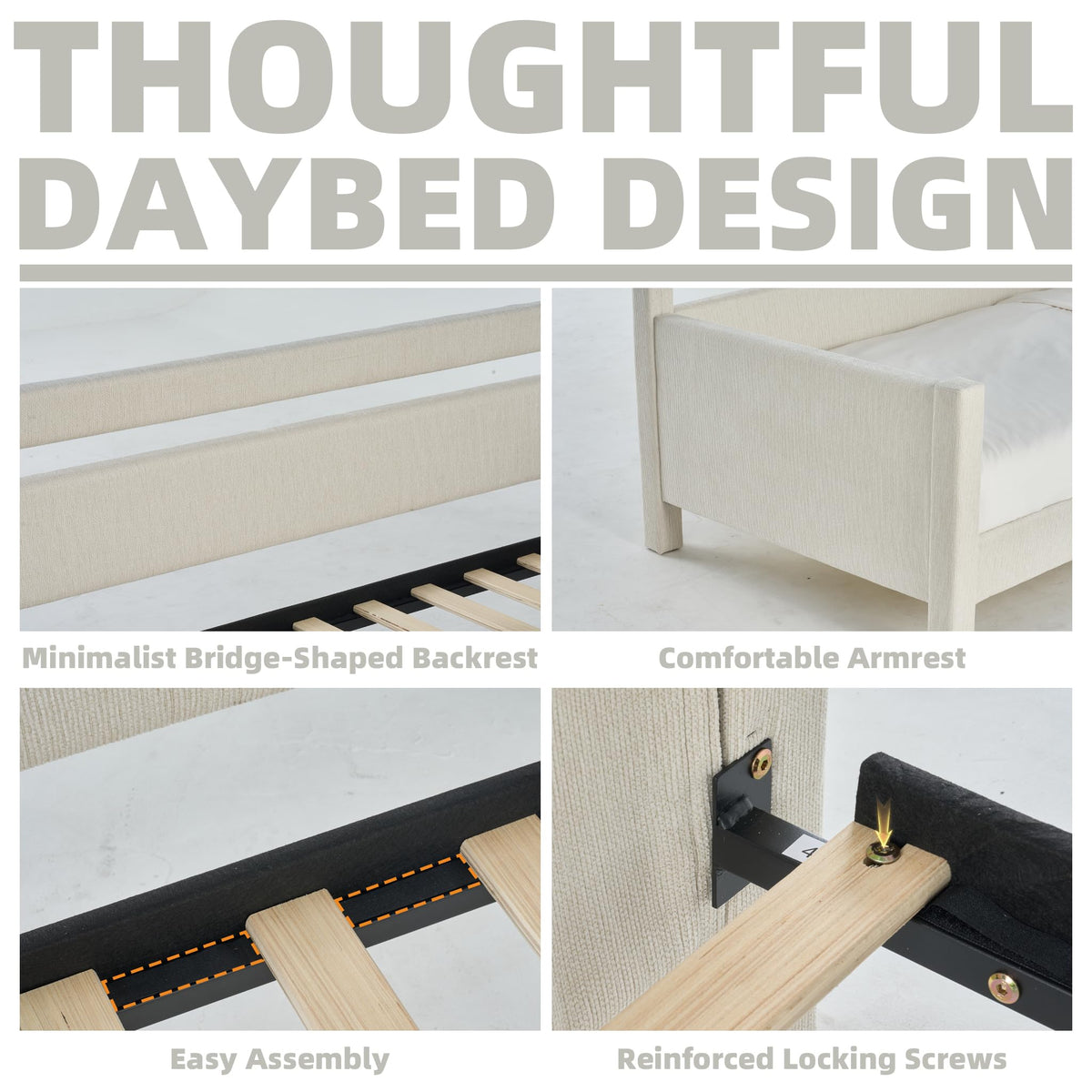 Twin Size Upholstered Platform Daybed with Headboard D308