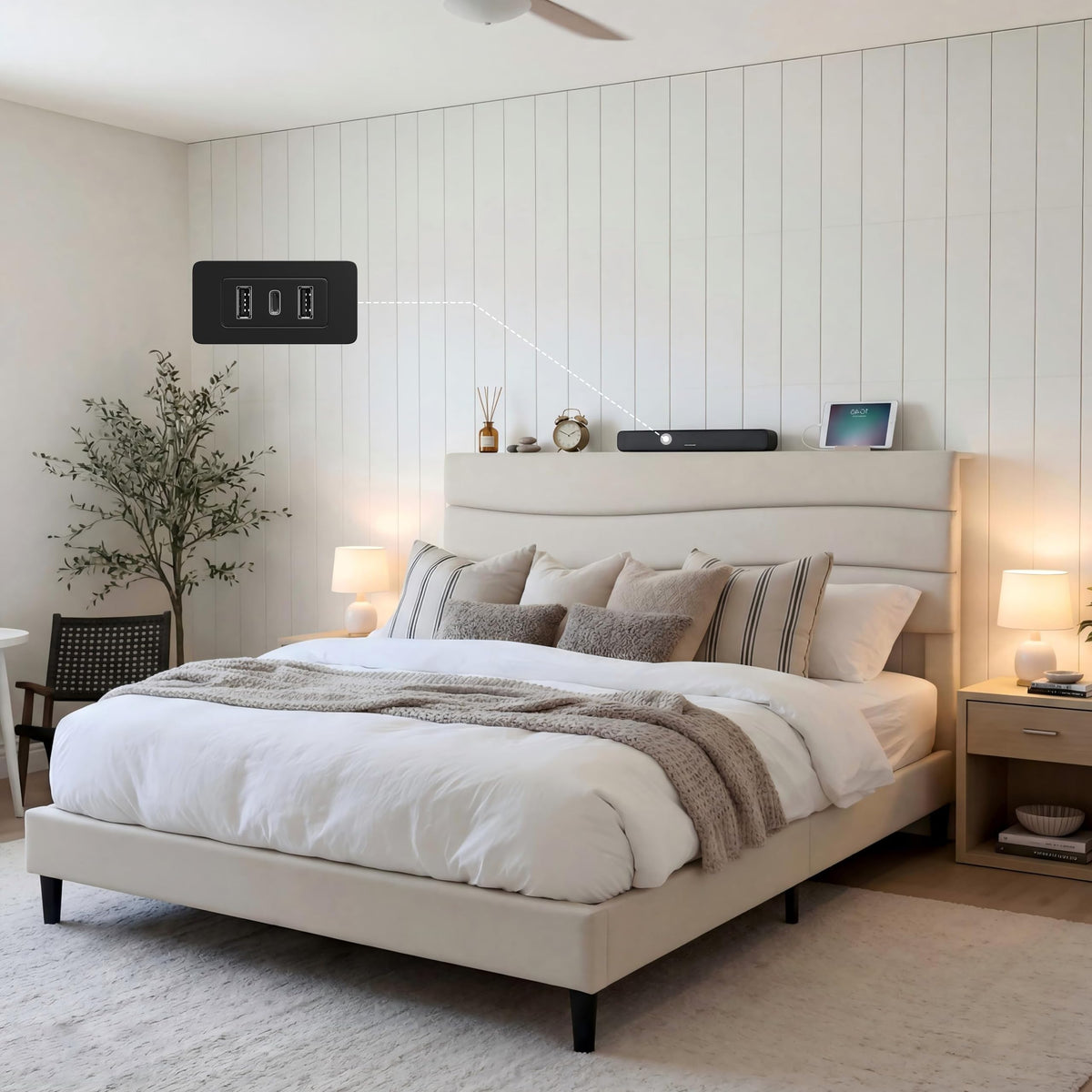 Queen Size Upholstered Headboard Bed Frame F18317