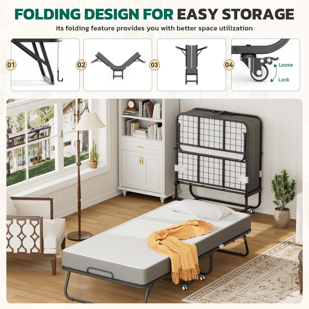 Folding Bed with 5 Inch Mattress, Twin Size M73035